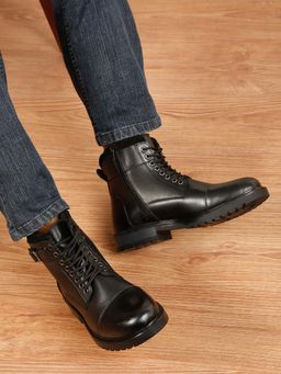 Teakwood - Men Black Leather Combat Boots