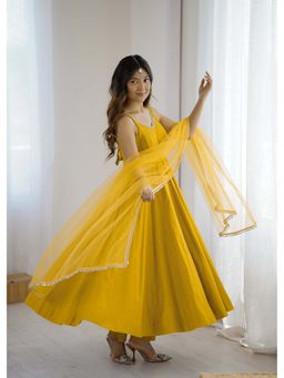 Wedani - Women Yellow Embroidered Anarkali & Pant With Dupatta
