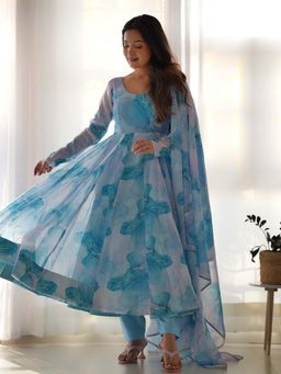 Wedani - Women Blue Embroidered Anarkali & Pant With Dupatta