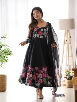 Wedani - Women Black Embroidered Anarkali & Pant With Dupatta