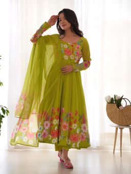 Wedani - Women Green Embroidered Anarkali & Pant With Dupatta