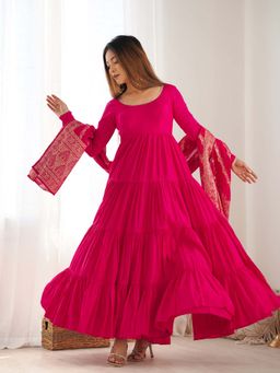 Wedani - Women Pink Embroidered Anarkali & Pant With Dupatta