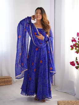 Wedani - Women Blue Embroidered Anarkali & Pant With Dupatta