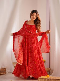 Wedani - Women Red Embroidered Anarkali & Pant With Dupatta