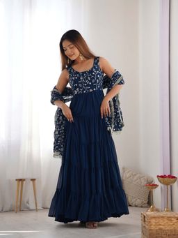 Wedani - Women Navy Blue Embroidered Anarkali & Pant With Dupatta