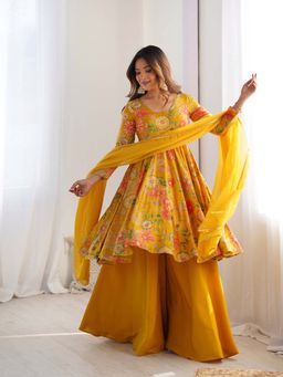 Wedani - Women Yellow Embroidered Anarkali & Pant With Dupatta