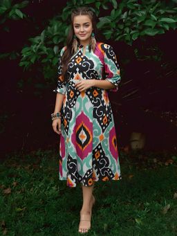 Dora Dori - Ikat Printed Flared Dress