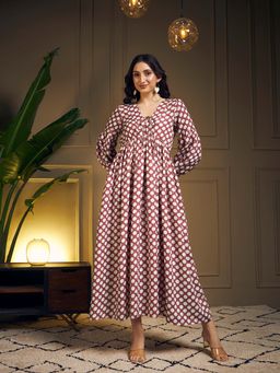 Meeranshi - Brown-Coloured Polka Dot Maxi Dress