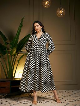 Meeranshi - Black-Coloured Polka Dot Maxi Dress