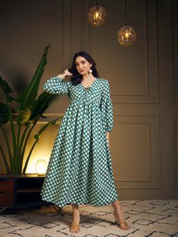 Meeranshi - Green-Coloured Polka Dot Maxi Dress