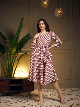 Meeranshi - Brown-Coloured Polka Dot Midi Dress