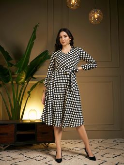 Meeranshi - Black-Coloured Polka Dot Midi Dress