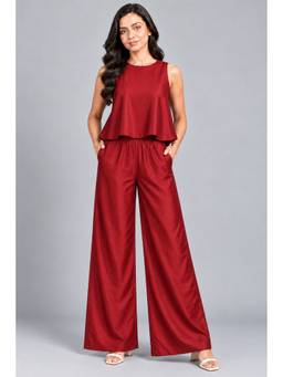KEVORA APPARELS - Maroon Plain Co-Ord Set