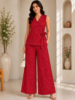 KEVORA APPARELS - Maroon Floral Printed Co-Ord Set