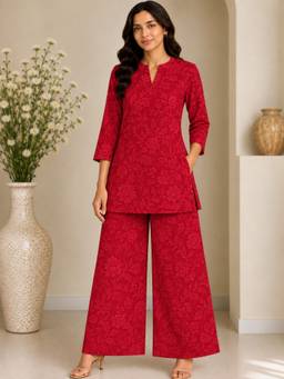 KEVORA APPARELS - Maroon Floral Printed Co-Ord Set