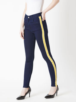 Miss Chase - Womens Navy Blue Skinny Fit Mid Rise Regular Length Denim Stretchable Jeans (28)