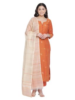 Shingora - Orange Jacquard Woven Design Suit Co-Ord (Set of 3)