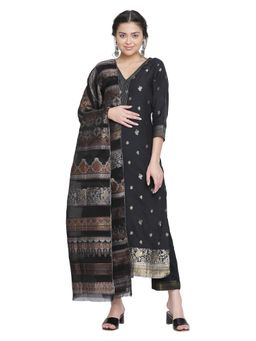 Shingora - Black Woven Design Jacquard Suit Co-Ord (Set of 3)
