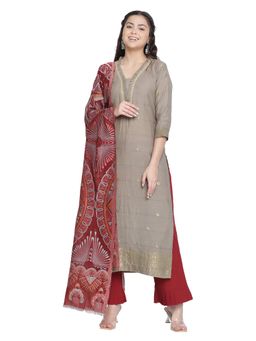 Shingora - Grey Woven Design Jacquard Suit Co-Ord (Set of 3)