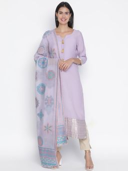 Shingora - Purple Jacquard Woven Design Suit Co-Ord (Set of 3)