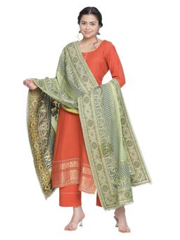 Shingora - Jacquard Orange Woven Design Suit Co-Ord (Set of 3)