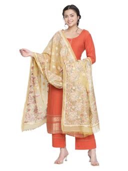 Shingora - Jacquard Orange Woven Design Suit Co-Ord (Set of 3)