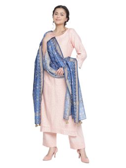 Shingora - Jacquard Pink Woven Design Cotton Silk Blend Suit Co-Ord (Set of 3)