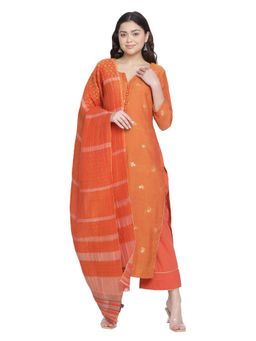 Shingora - Orange Woven Design Jacquard Suit Co-Ord (Set of 3)