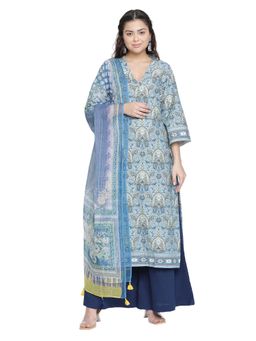 Shingora - Blue Printed Design Suit Co-Ord (Set of 3)