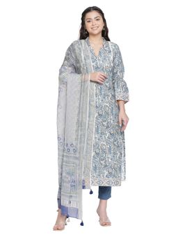 Shingora - Blue Printed Cotton Suit Co-Ord (Set of 3)