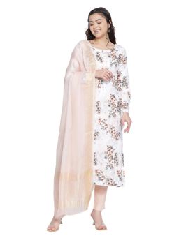 Shingora - White Printed Design Cotton Suit Co-Ord (Set of 3)