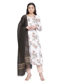 Shingora - White Printed Cotton Suit Co-Ord (Set of 3)