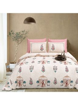 Sparsh - Beige Rang Mahal Printed Bedsheet with 2 Pillow Covers (King)