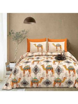 Sparsh - Beige Rang Mahal Printed Bedsheet with 2 Pillow Covers (King)