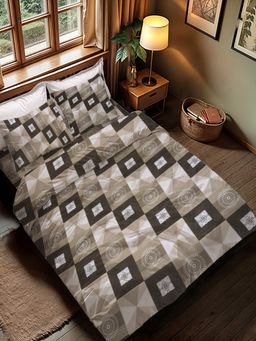 Threadwear - Brown Pure Cotton 400 TC Bedsheet & Comforter with 2 Pillow Covers (Super King)