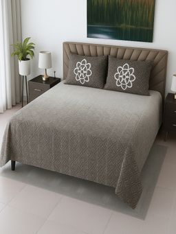 Threadwear - Grey Abstract 400 Tc Cotton Flat Bedsheet with 2 Pillow Covers (Super King)