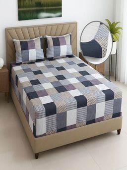 Threadwear - Multi-Color 270 Tc Glaze Cotton Fitted Bedsheet with 2 Pillow Covers (Queen)