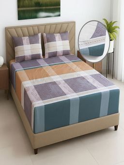 Threadwear - Multi-Color 270 Tc Glaze Cotton Fitted Bedsheet with 2 Pillow Covers (Queen)