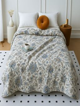 Threadwear - White Floral 300 Gsm Cotton Bed Comforter (Double)