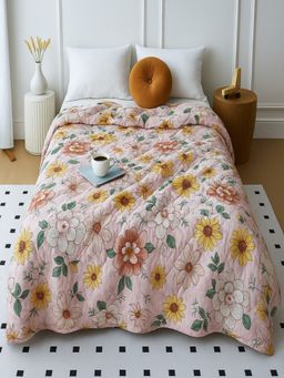 Threadwear - Pink Floral 300 Gsm Cotton Bed Comforter (Double)