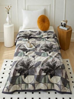 Threadwear - Grey Floral 350 Gsm Premium Wool Bed Blanket (Single)