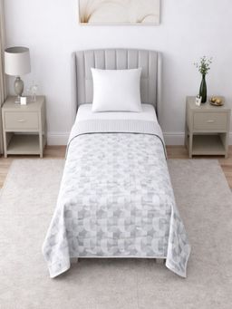 Threadwear - White & Grey Geometric 400 Tc Cotton Reversible Dohars (Pack of 2) (Single)