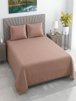 Threadwear - Brown Solid 400 Tc Cotton Satin Flat Bedsheet with 2 Pillow Covers (Super King)