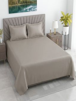 Threadwear - Grey Solid 500 Tc Cotton Satin Flat Bedsheet with 2 Pillow Covers (Super King)
