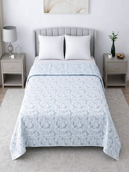 Threadwear - White & Green Shade Floral Reversible Dohar (Double)