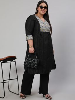 Jaipur Kurti - Black Self Weave Straight Kurta