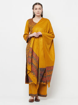 Safaa - Women Winter Wear Rayon Acro Wool Kurta And Palazzo Unstitched Material With Dupatta-Yellow