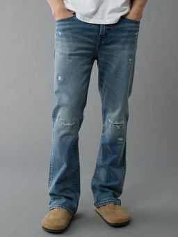American Eagle - Men Blue EasyFlex Ripped Slim Bootcut Jeans