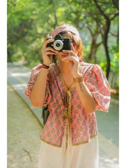 ODHANON - Puff Sleeves Bow Top for Women