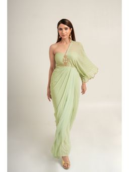 The Black Sheep Collective - Green Symphony Draped Dress